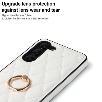 Rhombic PU Leather Phone Case with Ring Holder, For Samsung Galaxy S23 5G, For Samsung Galaxy S23+ 5G, For Samsung Galaxy S23 Ultra 5G