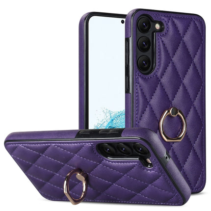 Rhombic PU Leather Phone Case with Ring Holder, For Samsung Galaxy S23 5G, For Samsung Galaxy S23+ 5G, For Samsung Galaxy S23 Ultra 5G