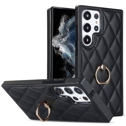 Rhombic PU Leather Phone Case with Ring Holder, For Samsung Galaxy S23 5G, For Samsung Galaxy S23+ 5G, For Samsung Galaxy S23 Ultra 5G