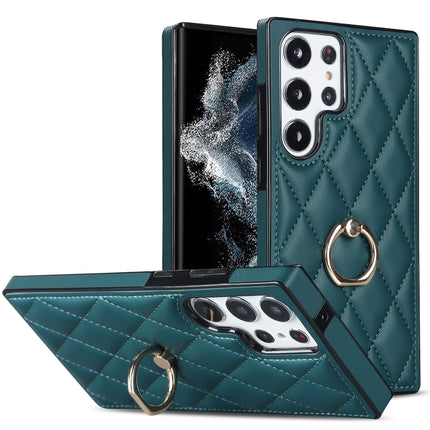 Rhombic PU Leather Phone Case with Ring Holder, For Samsung Galaxy S23 5G, For Samsung Galaxy S23+ 5G, For Samsung Galaxy S23 Ultra 5G