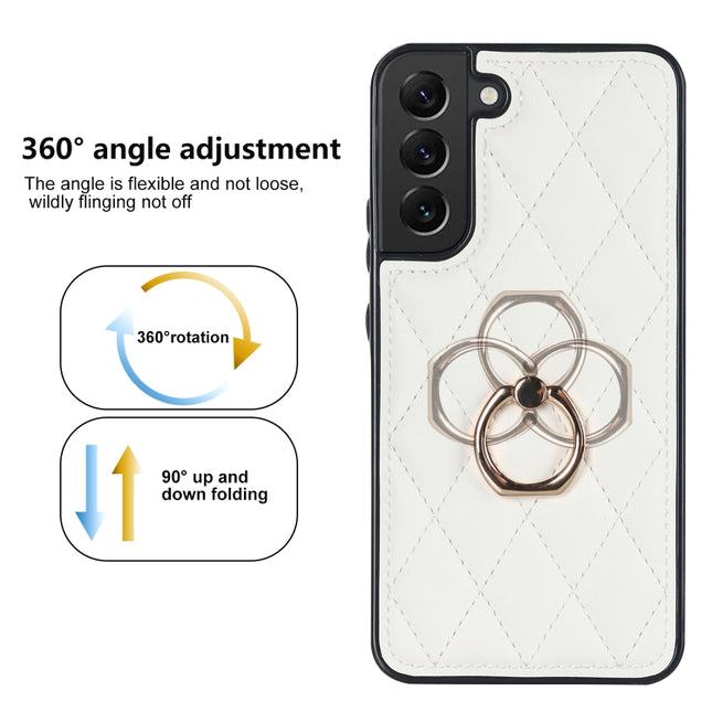 Rhombic PU Leather Phone Case with Ring Holder, For Samsung Galaxy S22 5G, For Samsung Galaxy S22+ 5G, For Samsung Galaxy S22 Ultra 5G