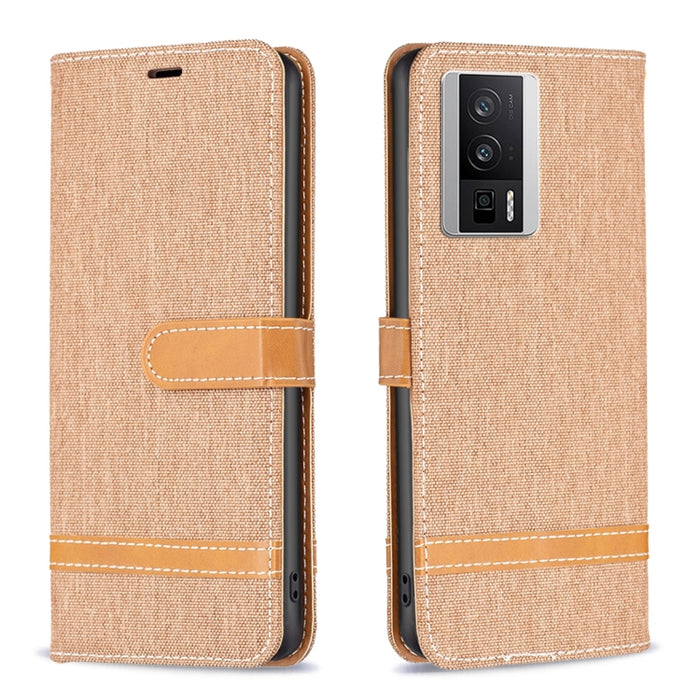 Color Block Denim Texture Leather Phone Case, For Xiaomi Redmi K60 / K60 Pro, For Xiaomi Redmi Note 12 Pro+ Global