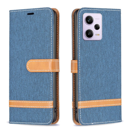 Color Block Denim Texture Leather Phone Case, For Xiaomi Redmi Note 12 Pro Global, For Xiaomi Redmi Note 12 Global