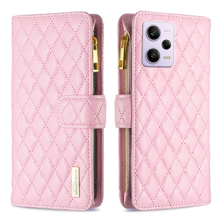 Diamond Lattice Zipper Wallet Leather Flip Phone Case, For Xiaomi Redmi Note 12 Pro 5G Global, For Xiaomi Redmi Note 12 Global