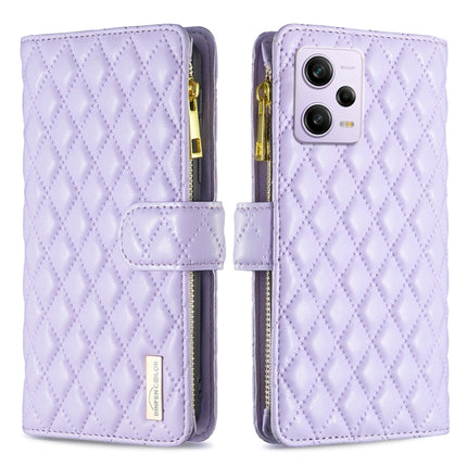 Diamond Lattice Zipper Wallet Leather Flip Phone Case, For Xiaomi Redmi Note 12 Pro 5G Global, For Xiaomi Redmi Note 12 Global