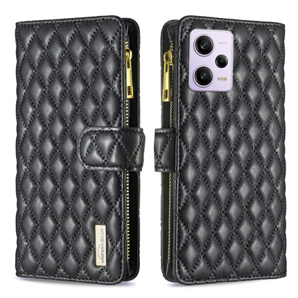 Diamond Lattice Zipper Wallet Leather Flip Phone Case, For Xiaomi Redmi Note 12 Pro 5G Global, For Xiaomi Redmi Note 12 Global