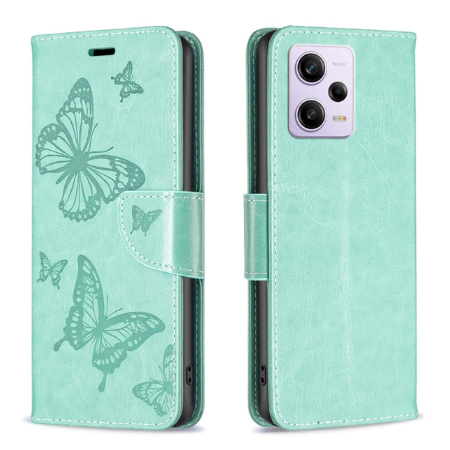 Embossing Two Butterflies Pattern Leather Phone Case, For Xiaomi Redmi Note 12 Pro 5G Global, For Xiaomi Redmi Note 12 Global