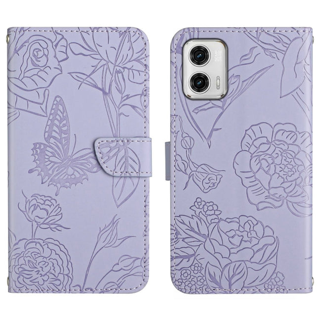 HT03 Skin Feel Butterfly Embossed Flip Leather Phone Case, For Motorola Moto G73 5G, For OPPO A58 5G/A78 5G, For OPPO Reno8 T 4G, For TCL 40 SE