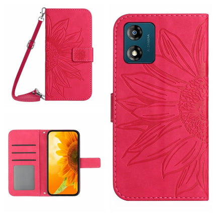 HT04 Skin Feel Sun Flower Embossed Flip Leather Phone Case with Lanyard, For Motorola Moto E13 4G, For Motorola Edge+ 2023