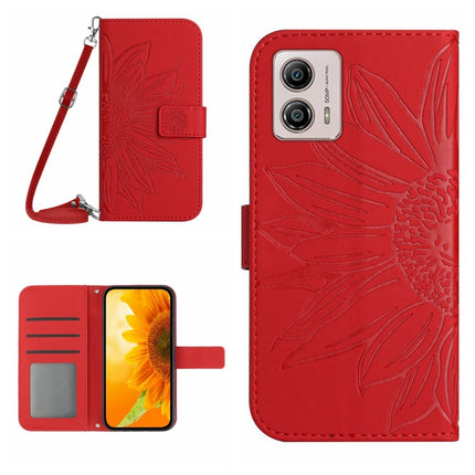 HT04 Skin Feel Sun Flower Embossed Flip Leather Phone Case with Lanyard, For Motorola Moto G23 4G/G13 4G, For Motorola Moto G53 5G/G13/G23
