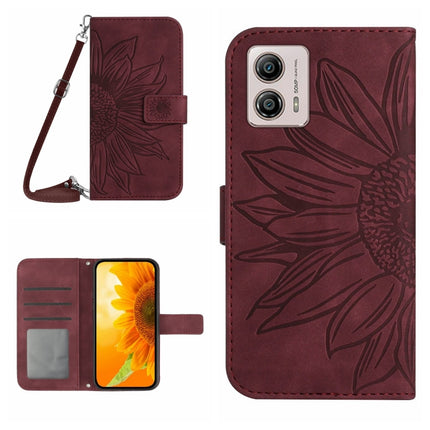 HT04 Skin Feel Sun Flower Embossed Flip Leather Phone Case with Lanyard, For Motorola Moto G23 4G/G13 4G, For Motorola Moto G53 5G/G13/G23
