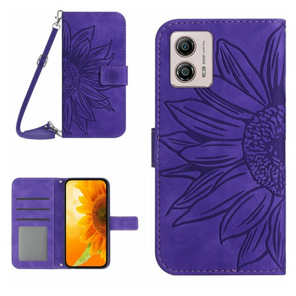 HT04 Skin Feel Sun Flower Embossed Flip Leather Phone Case with Lanyard, For Motorola Moto G23 4G/G13 4G, For Motorola Moto G53 5G/G13/G23