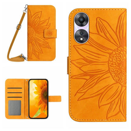 HT04 Skin Feel Sun Flower Embossed Flip Leather Phone Case with Lanyard, For Motorola Moto G73 5G, For OPPO A58 5G/A78 5G