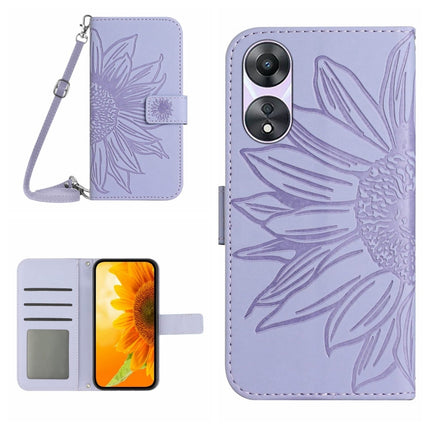 HT04 Skin Feel Sun Flower Embossed Flip Leather Phone Case with Lanyard, For OPPO Reno8 T 4G, For TCL 40 SE