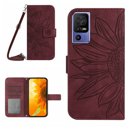 HT04 Skin Feel Sun Flower Embossed Flip Leather Phone Case with Lanyard, For OPPO Reno8 T 4G, For TCL 40 SE