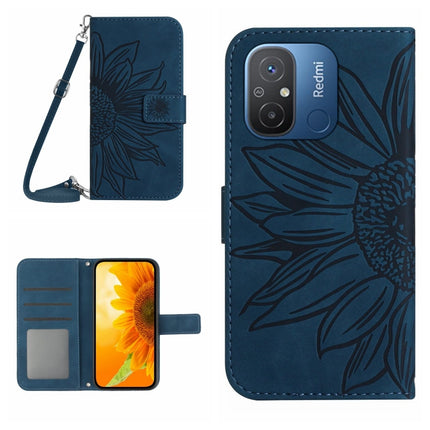 HT04 Skin Feel Sun Flower Embossed Flip Leather Phone Case with Lanyard, For Xiaomi Redmi 11A 4G
