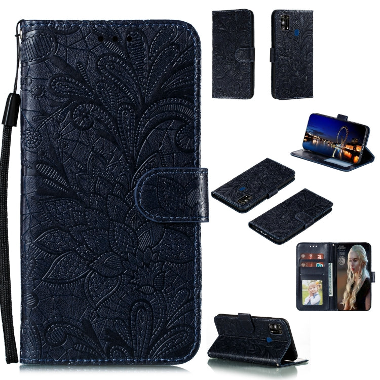 Lace Flower Embossing Pattern Horizontal Flip Leather Case , with Holder & Card Slots & Wallet & Photo Frame & Lanyard, For Galaxy M31