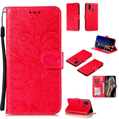 Lace Flower Embossing Pattern Horizontal Flip Leather Case , with Holder & Card Slots & Wallet & Photo Frame & Lanyard, For Galaxy M31