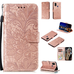 Lace Flower Embossing Pattern Horizontal Flip Leather Case , with Holder & Card Slots & Wallet & Photo Frame & Lanyard, For Galaxy M31