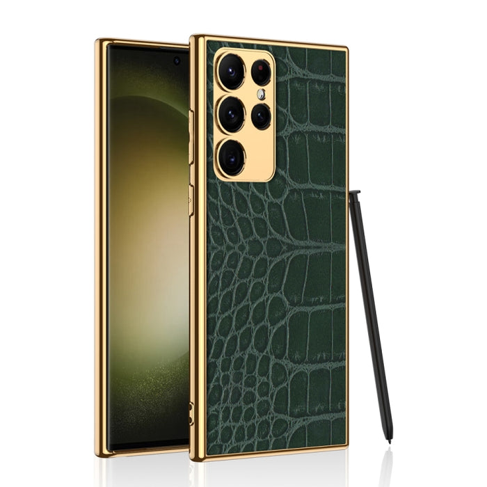 Funda protectora de PU con galvanoplastia y textura de cocodrilo GKK para Samsung Galaxy S23 Ultra 5G (pitón), para Samsung Galaxy S23 Ultra 5G