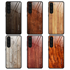 For Samsung Galaxy S23 5G Wood Grain Glass Phone Case, For Samsung Galaxy S23 5G