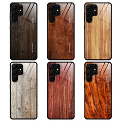 For Samsung Galaxy S23 Ultra 5G Wood Grain Glass Phone Case, For Samsung Galaxy S23 Ultra 5G