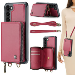 For Samsung Galaxy S23 5G JEEHOOD C22 Series Zipper Wallet Leather Phone Case with Dual Lanyard, For Samsung Galaxy S23 5G