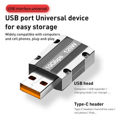 120W Type-C Female to USB 3.0 Male Zinc Alloy Straight Adapter, Type-C Female to USB 3.0 Male Straight