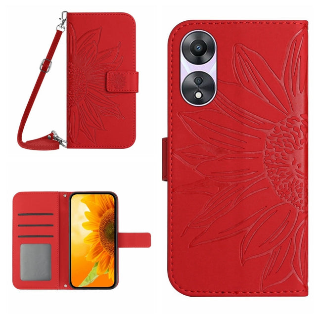 HT04 Skin Feel Sun Flower Embossed Flip Leather Phone Case with Lanyard, For OPPO Reno8 T 5G/A1 Pro 5G, For Xiaomi 13 Lite