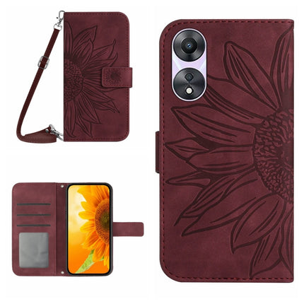 HT04 Skin Feel Sun Flower Embossed Flip Leather Phone Case with Lanyard, For OPPO Reno8 T 5G/A1 Pro 5G, For Xiaomi 13 Lite