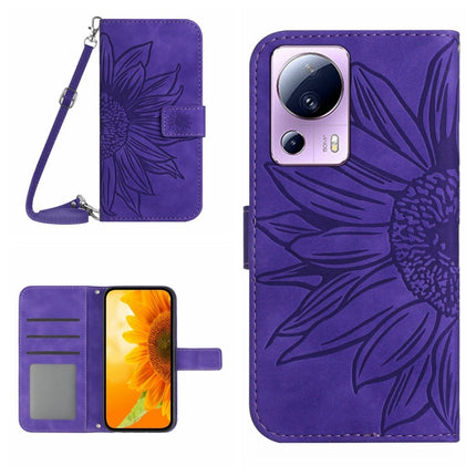 HT04 Skin Feel Sun Flower Embossed Flip Leather Phone Case with Lanyard, For OPPO Reno8 T 5G/A1 Pro 5G, For Xiaomi 13 Lite