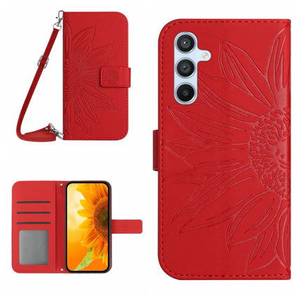 HT04 Skin Feel Sun Flower Embossed Flip Leather Phone Case with Lanyard, For Samsung Galaxy A24 4G