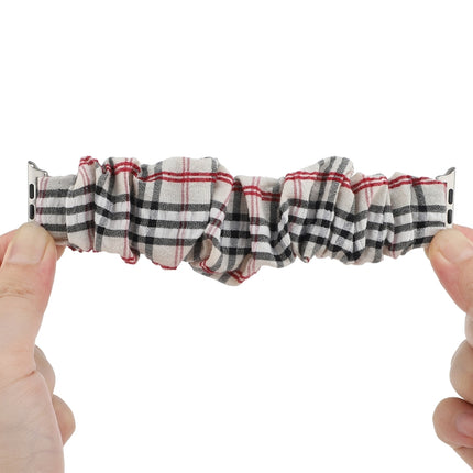 Plaid Flower Pattern Cloth Hair Ring Watchband, For Apple Watch Series 8&7 41mm / SE 2&6&SE&5&4 40mm / 3&2&1 38mm, For Apple Watch Ultra 49mm / Series 8&7 45mm / SE 2&6&SE&5&4 44mm / 3&2&1 42mm                                                           ...