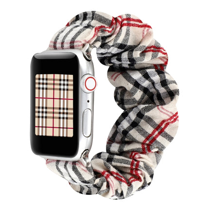 Plaid Flower Pattern Cloth Hair Ring Watchband, For Apple Watch Series 8&7 41mm / SE 2&6&SE&5&4 40mm / 3&2&1 38mm, For Apple Watch Ultra 49mm / Series 8&7 45mm / SE 2&6&SE&5&4 44mm / 3&2&1 42mm                                                           ...