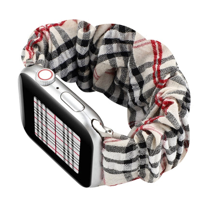 Plaid Flower Pattern Cloth Hair Ring Watchband, For Apple Watch Series 8&7 41mm / SE 2&6&SE&5&4 40mm / 3&2&1 38mm, For Apple Watch Ultra 49mm / Series 8&7 45mm / SE 2&6&SE&5&4 44mm / 3&2&1 42mm                                                           ...