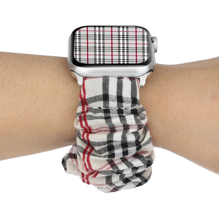Plaid Flower Pattern Cloth Hair Ring Watchband, For Apple Watch Series 8&7 41mm / SE 2&6&SE&5&4 40mm / 3&2&1 38mm, For Apple Watch Ultra 49mm / Series 8&7 45mm / SE 2&6&SE&5&4 44mm / 3&2&1 42mm                                                           ...