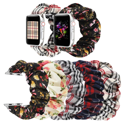Plaid Flower Pattern Cloth Hair Ring Watchband, For Apple Watch Series 8&7 41mm / SE 2&6&SE&5&4 40mm / 3&2&1 38mm, For Apple Watch Ultra 49mm / Series 8&7 45mm / SE 2&6&SE&5&4 44mm / 3&2&1 42mm                                                           ...
