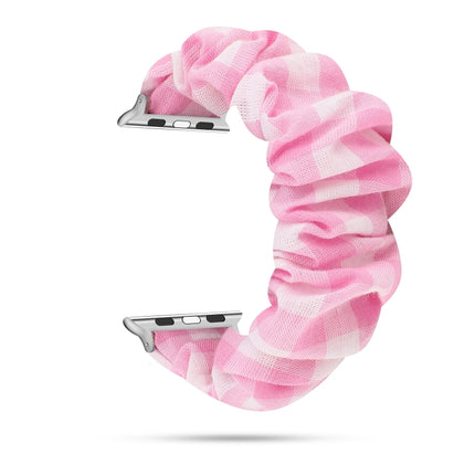 Plaid Pattern Cloth + Stainless Steel Hair Ring Watchband, For Apple Watch Series 7 41mm / 6 & SE & 5 & 4 40mm / 3 & 2 & 1 38mm, For Apple Watch Series 7 45mm / 6 & SE & 5 & 4 44mm / 3 & 2 & 1 42mm                                                       ...