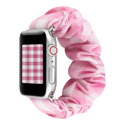Plaid Pattern Cloth + Stainless Steel Hair Ring Watchband, For Apple Watch Series 7 41mm / 6 & SE & 5 & 4 40mm / 3 & 2 & 1 38mm, For Apple Watch Series 7 45mm / 6 & SE & 5 & 4 44mm / 3 & 2 & 1 42mm                                                       ...