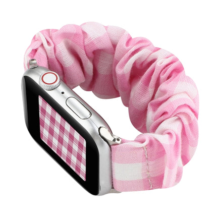 Plaid Pattern Cloth + Stainless Steel Hair Ring Watchband, For Apple Watch Series 7 41mm / 6 & SE & 5 & 4 40mm / 3 & 2 & 1 38mm, For Apple Watch Series 7 45mm / 6 & SE & 5 & 4 44mm / 3 & 2 & 1 42mm                                                       ...