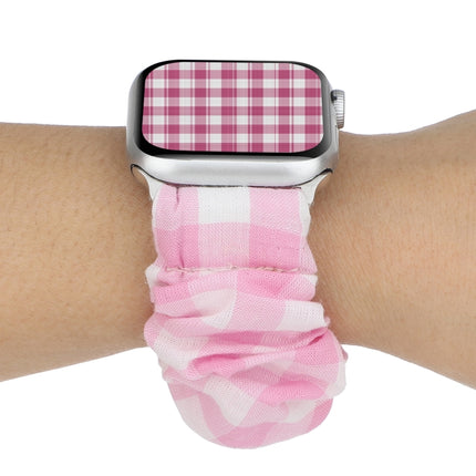Plaid Pattern Cloth + Stainless Steel Hair Ring Watchband, For Apple Watch Series 7 41mm / 6 & SE & 5 & 4 40mm / 3 & 2 & 1 38mm, For Apple Watch Series 7 45mm / 6 & SE & 5 & 4 44mm / 3 & 2 & 1 42mm                                                       ...