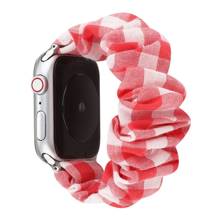 Plaid Pattern Cloth + Stainless Steel Hair Ring Watchband, For Apple Watch Series 7 41mm / 6 & SE & 5 & 4 40mm / 3 & 2 & 1 38mm, For Apple Watch Series 7 45mm / 6 & SE & 5 & 4 44mm / 3 & 2 & 1 42mm                                                       ...