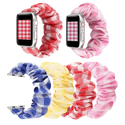 Plaid Pattern Cloth + Stainless Steel Hair Ring Watchband, For Apple Watch Series 7 41mm / 6 & SE & 5 & 4 40mm / 3 & 2 & 1 38mm, For Apple Watch Series 7 45mm / 6 & SE & 5 & 4 44mm / 3 & 2 & 1 42mm                                                       ...