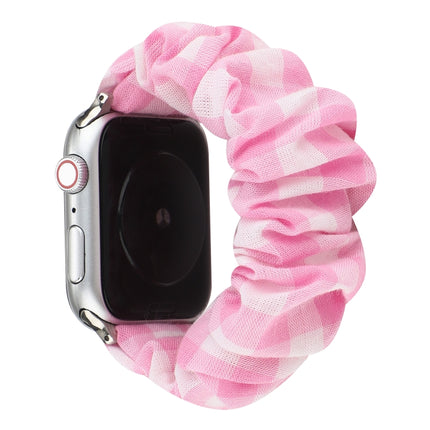 Plaid Pattern Cloth + Stainless Steel Hair Ring Watchband, For Apple Watch Series 7 41mm / 6 & SE & 5 & 4 40mm / 3 & 2 & 1 38mm, For Apple Watch Series 7 45mm / 6 & SE & 5 & 4 44mm / 3 & 2 & 1 42mm                                                       ...