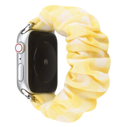 Plaid Pattern Cloth + Stainless Steel Hair Ring Watchband, For Apple Watch Series 7 41mm / 6 & SE & 5 & 4 40mm / 3 & 2 & 1 38mm, For Apple Watch Series 7 45mm / 6 & SE & 5 & 4 44mm / 3 & 2 & 1 42mm                                                       ...