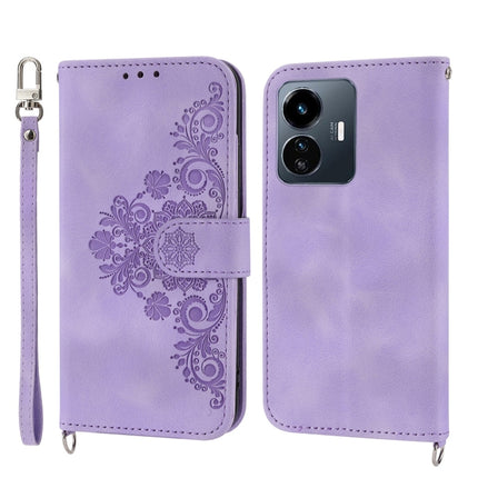 Skin-feel Flowers Embossed Wallet Leather Phone Case, For Samsung Galaxy A34, For vivo Y15s 2021, For vivo Y77 5G, For vivo Y35 4G 2022