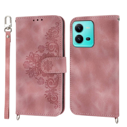 Skin-feel Flowers Embossed Wallet Leather Phone Case, For vivo V25 5G, For vivo V21 2021