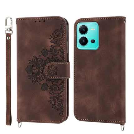 Skin-feel Flowers Embossed Wallet Leather Phone Case, For vivo V25 5G, For vivo V21 2021