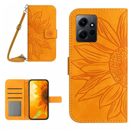 Skin Feel Sun Flower Embossed Flip Leather Phone Case with Lanyard, For Realme C55, For Xiaomi Redmi Note 12 4G Global