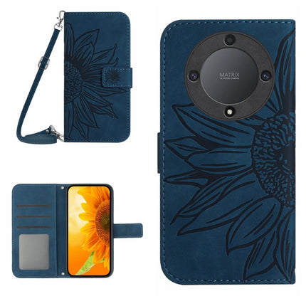 Skin Feel Sun Flower Embossed Flip Leather Phone Case with Lanyard, For Honor X9a 5G / Magic5 Lite, For Honor X5 4G